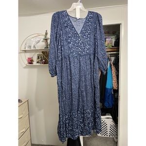 Old Navy Blue Floral Long Sleeve Maxi Dress
